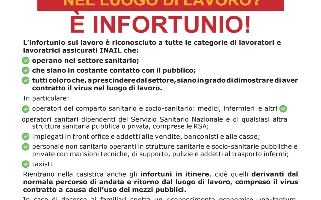 Hai contratto il COVID-19 nel luogo di lavoro? É infortunio!