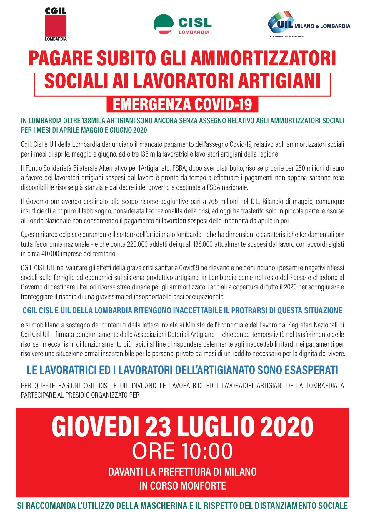 PAGARE SUBITO GLI AMMORTIZZATORI SOCIALI AI LAVORATORI ARTIGIANI