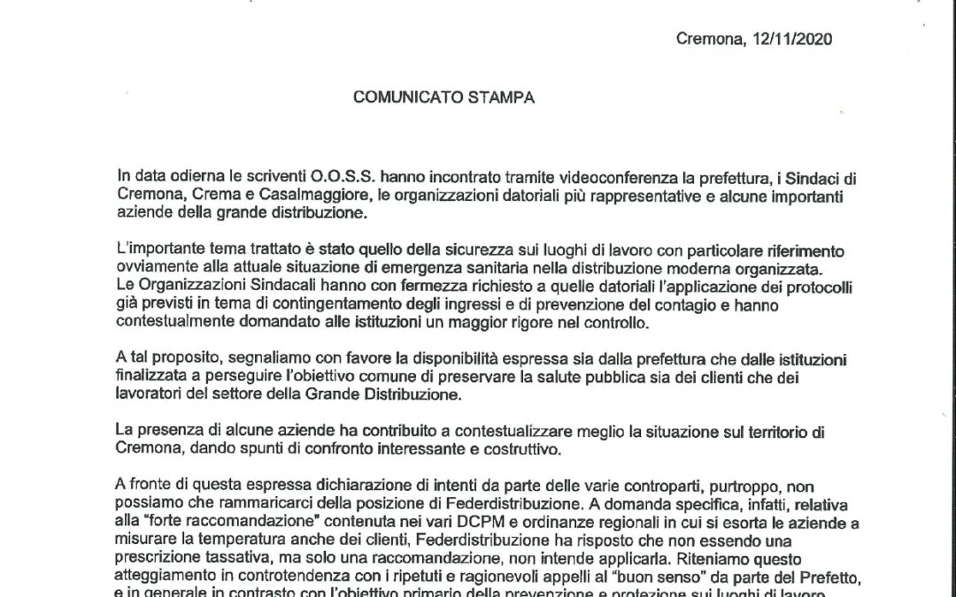 COMUNICATO STAMPA SICUREZZA