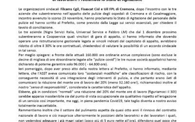 COMUNICATO STAMPA Indizione Stato Agitazione personale Pulizie Appalto ASST Cremona