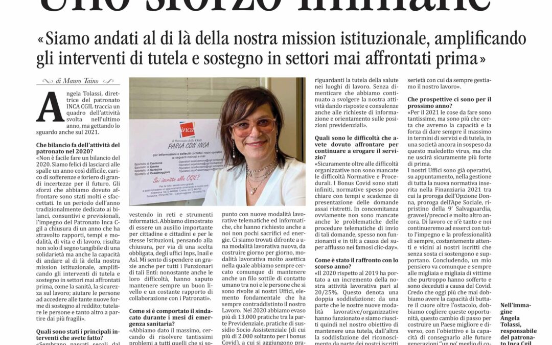 Angela Tolassi, patronato INCA CGIL: “Un grande sforzo per tutela e sostegno a settori mai affrontati prima”