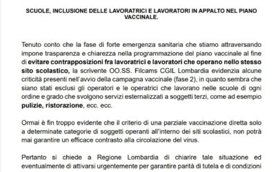 SCUOLE, INCLUSIONE DELLE LAVORATRICI E LAVORATORI IN APPALTO NEL PIANO VACCINALE.